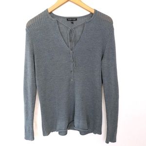 Eileen Fisher Wool Sweater Half Button Tie M